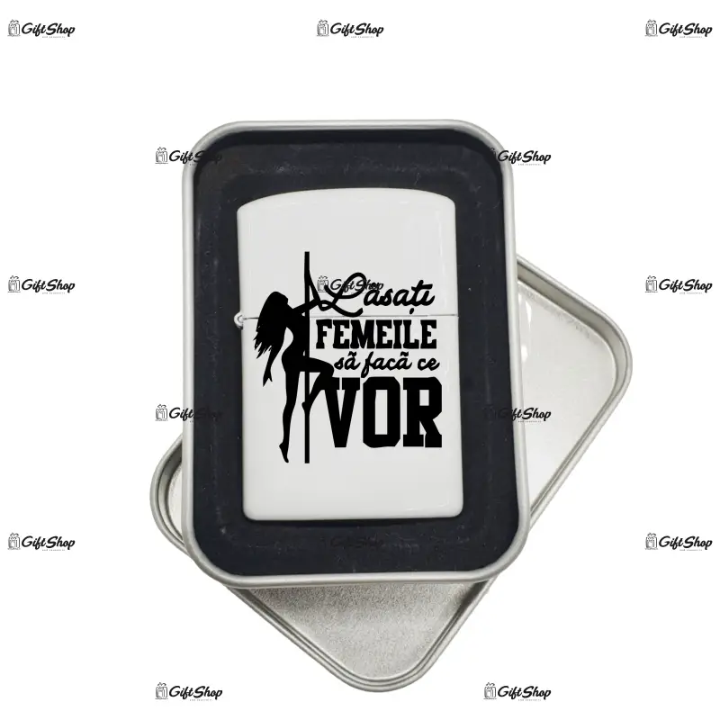 Lasati femeile sa faca ce vor, bricheta metalica gravata laser cu mesaj